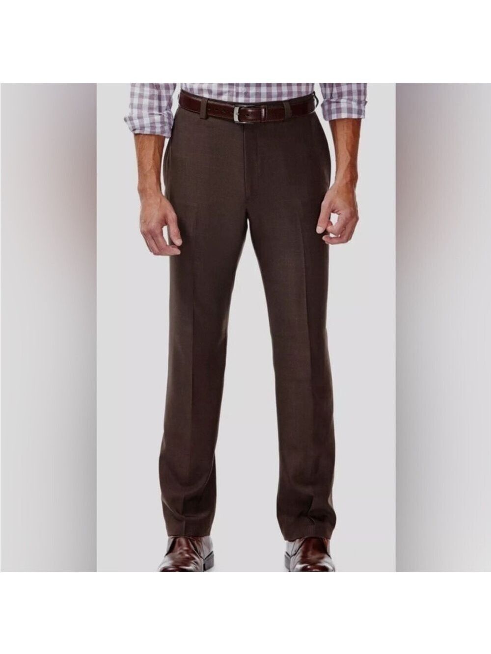 Haggar Men's Classic Fit Stretch Dark Brown Dress Pants Sz 36Wx30L